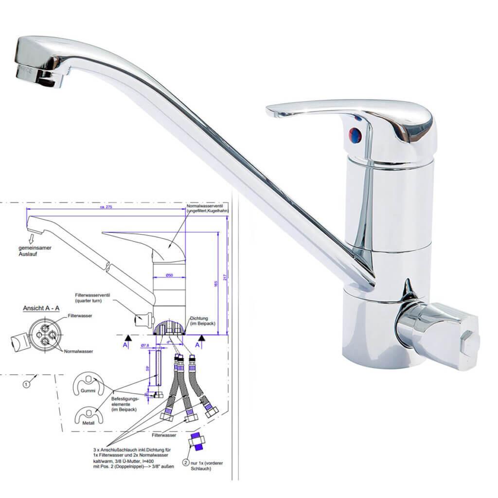 Driewegskraan Carbonit WS5 voor waterfilter