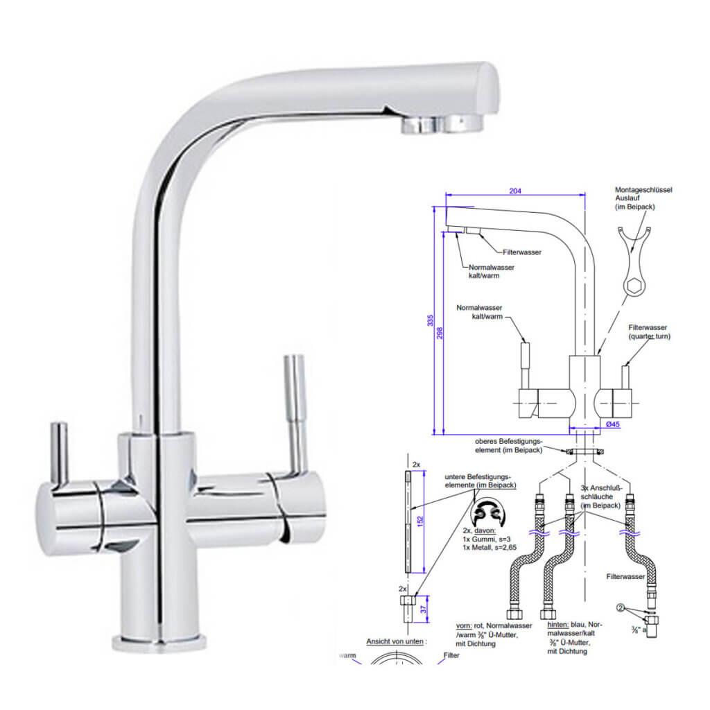 Driewegskraan Carbonit WS7 voor waterfilter