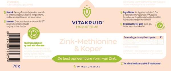 Etiket Zink - Methionine en Koper - Vitakruid